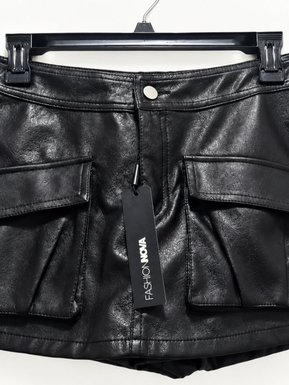 Fashion Nova SMALL Faux Leather Cargo Skort Shorts Black High Rise
